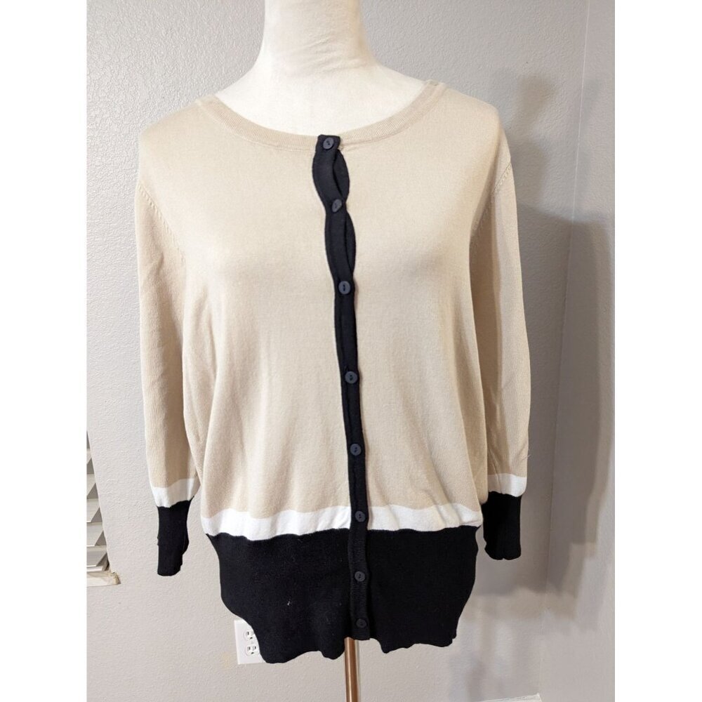 Joseph A. Womens Tan Black Crew Neck Long Sleeve Button Front Cardigan Sz XL NWT